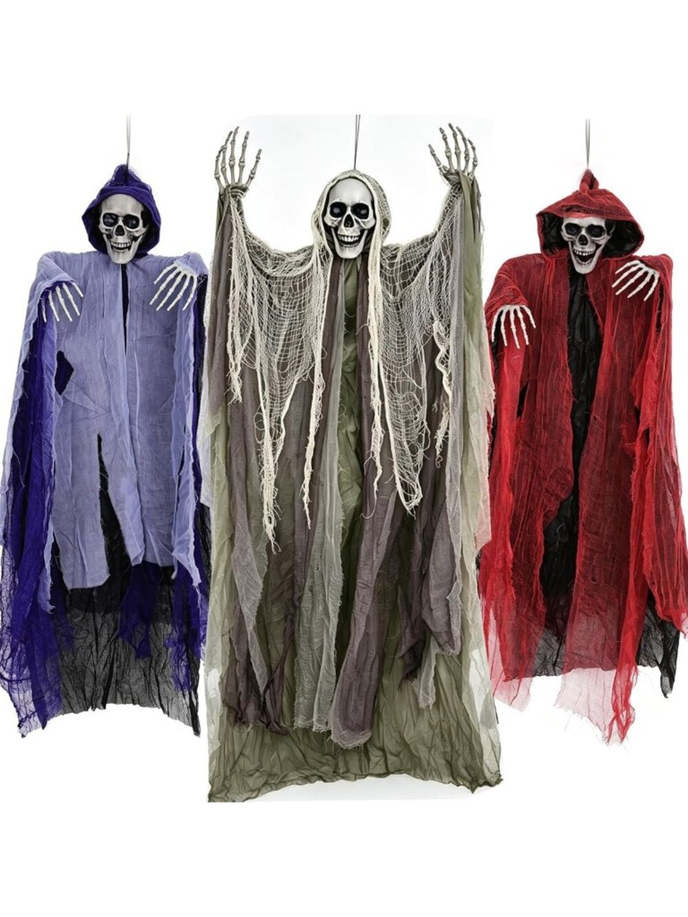 3 Pack Hanging Skeleton Ghosts - Spooky Halloween Outdoor Yard Decor